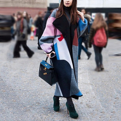 Women's Fashion Loose Ankle Print Woolen Printing Coats