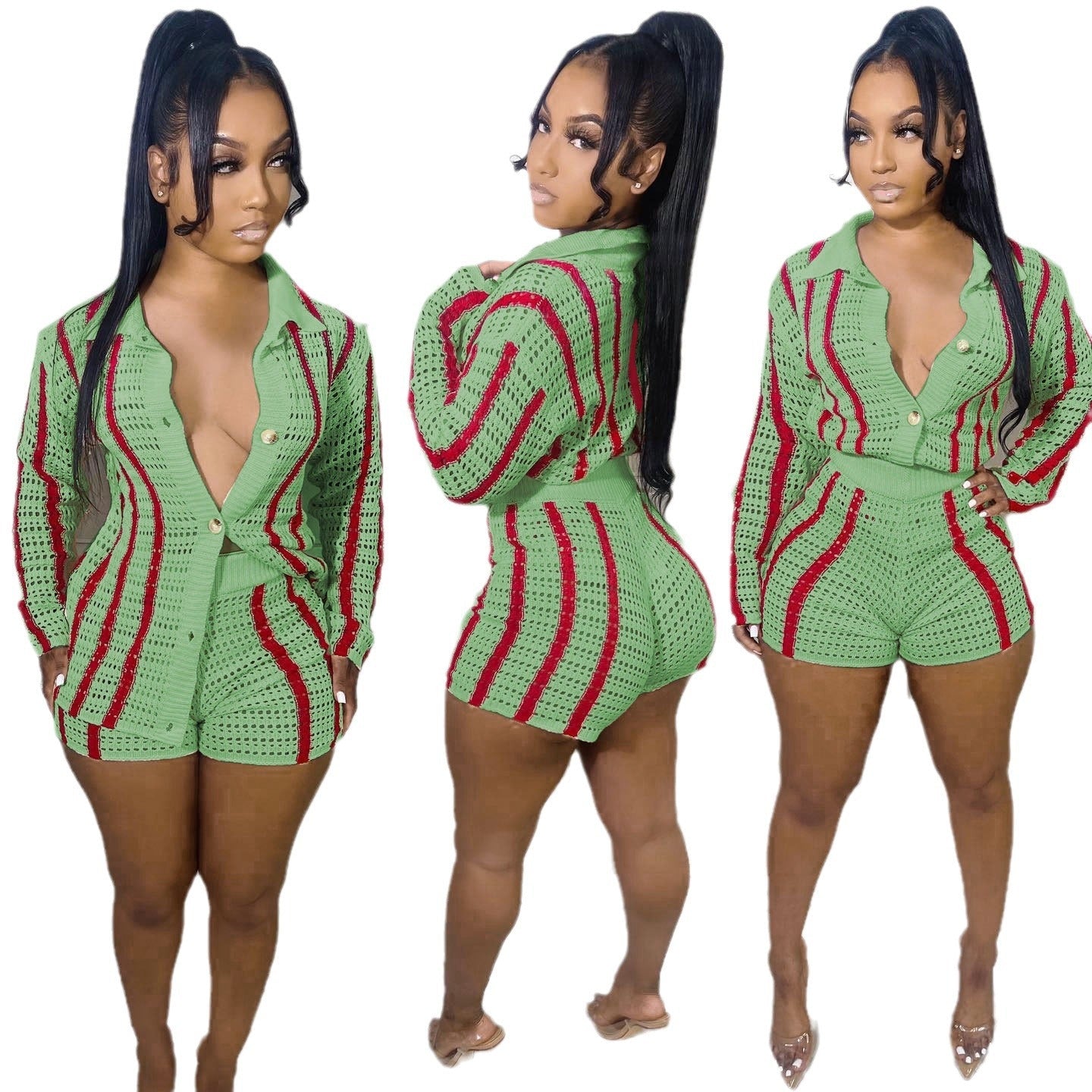 Slouchy High Lapel Button Stripe Two-piece Suits