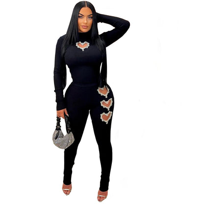 Women's Casual Heart-shaped Rhinestone Solid Color Suits