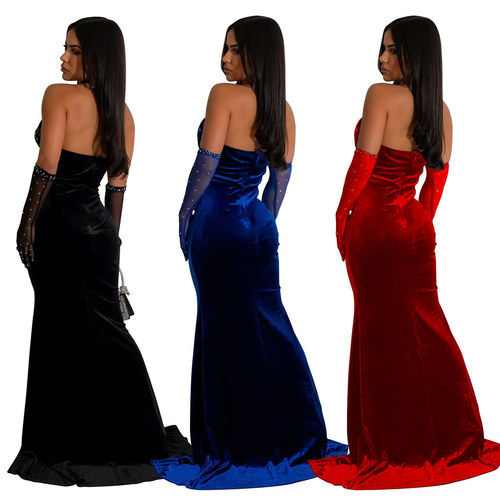 Women's Fashion Wear Pure Color Halter Split Sexy Dresses