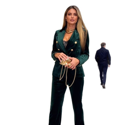 Women's Fashion Double Breasted Veet Two-piece Suits