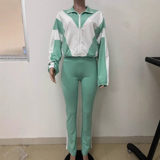 Women's Fashion Zipper Lapel Stitching Loose Zip Suits
