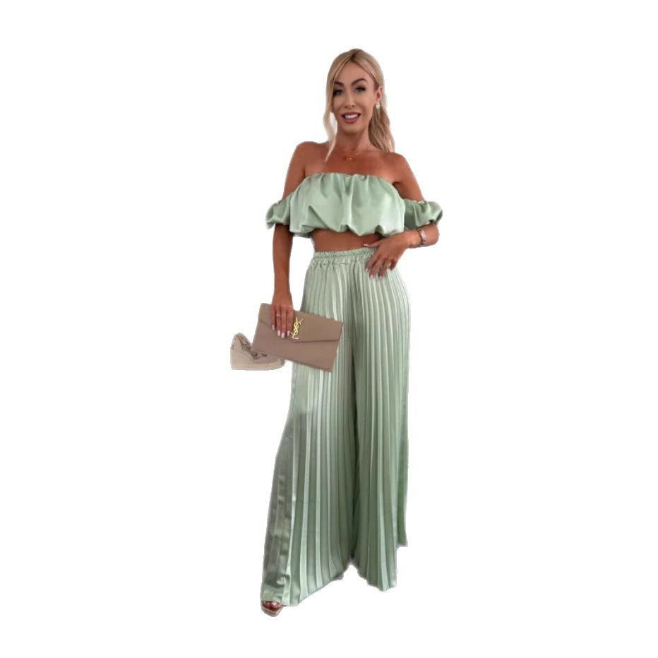 Summer Solid Color Graceful Tube Pleated Suits