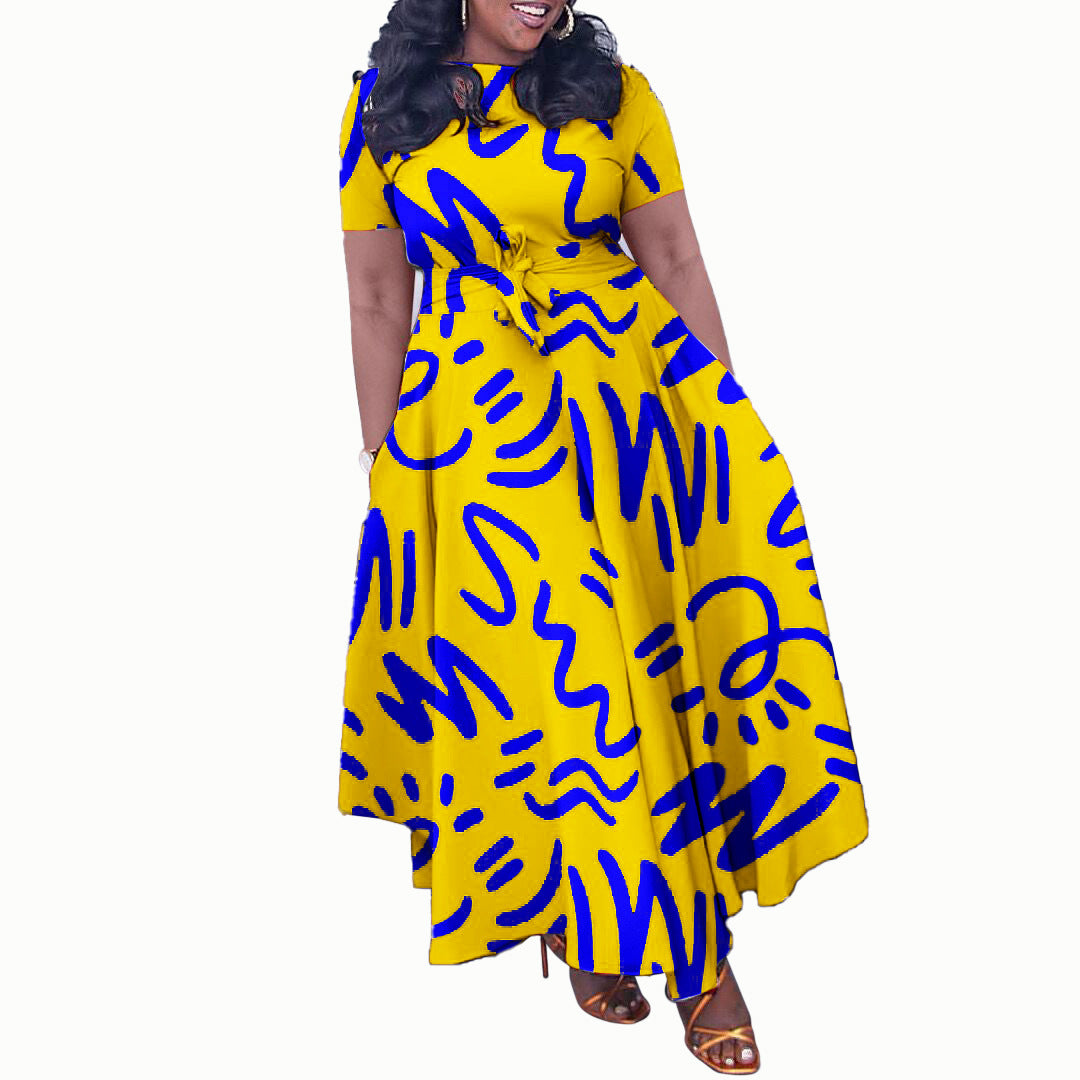 Women's Fashion Elegant Tied African Print Sleeve Dresses