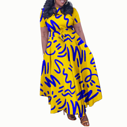 Women's Fashion Elegant Tied African Print Sleeve Dresses