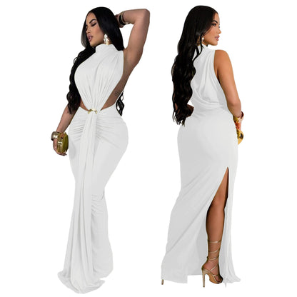 Women's Dress Sexy Slit Sleeveless Fashion Color Dresses