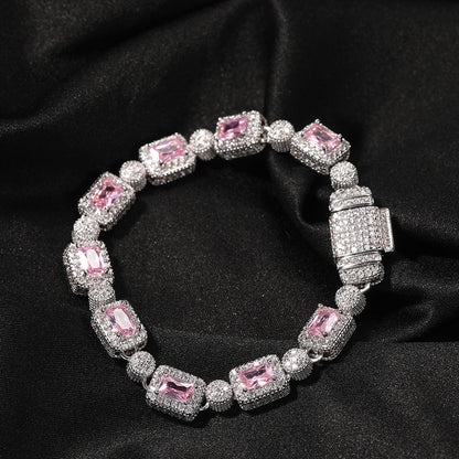 Copper inlaid pink zircon hip-hop bracelet