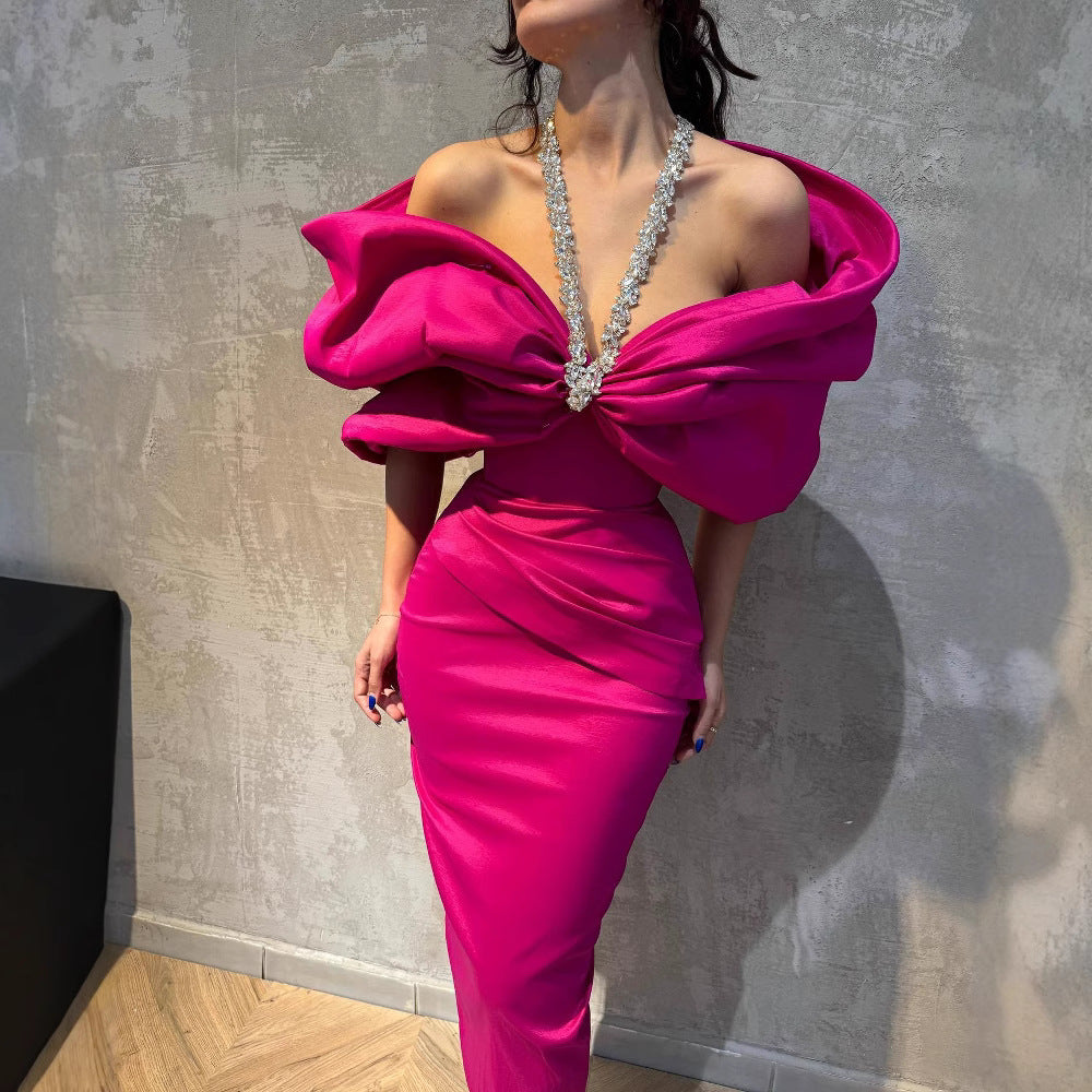 Women's French Style Black Halter Dress Noble Elegant Dresses