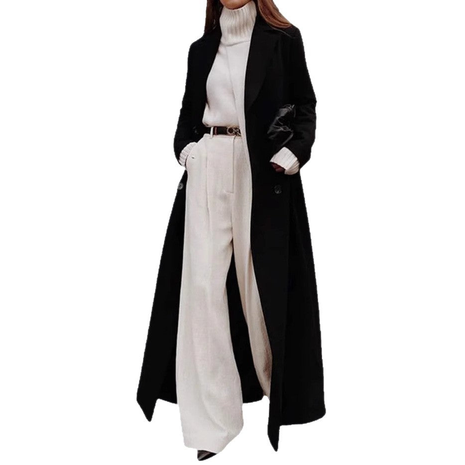Women's Casual Long Color Warm Woolen Coats