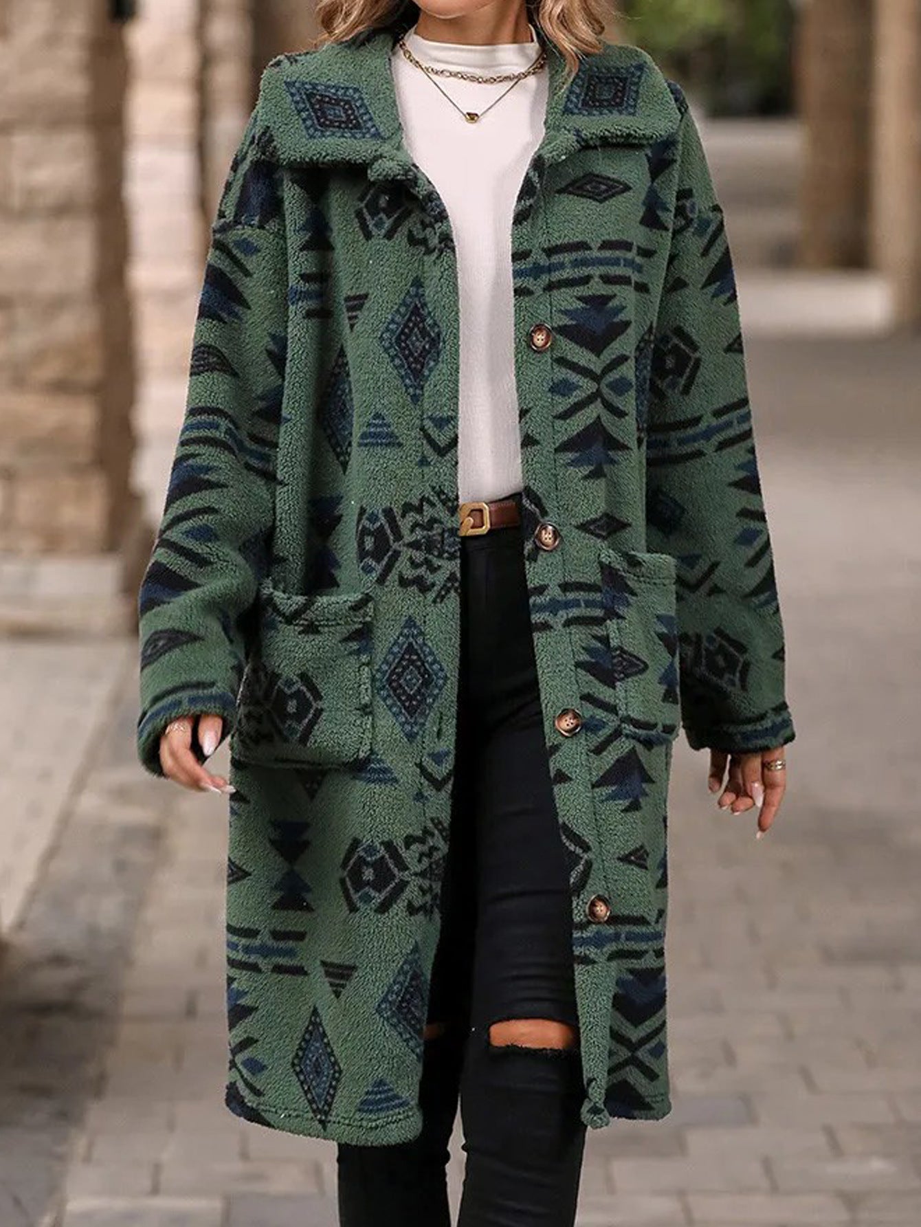 Women's Stylish Lapel Long Sleeve Plush Coats