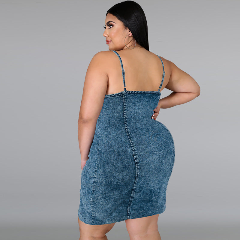 Women's Denim Sleeveless Collarless Sling Shipment Dress Dresses