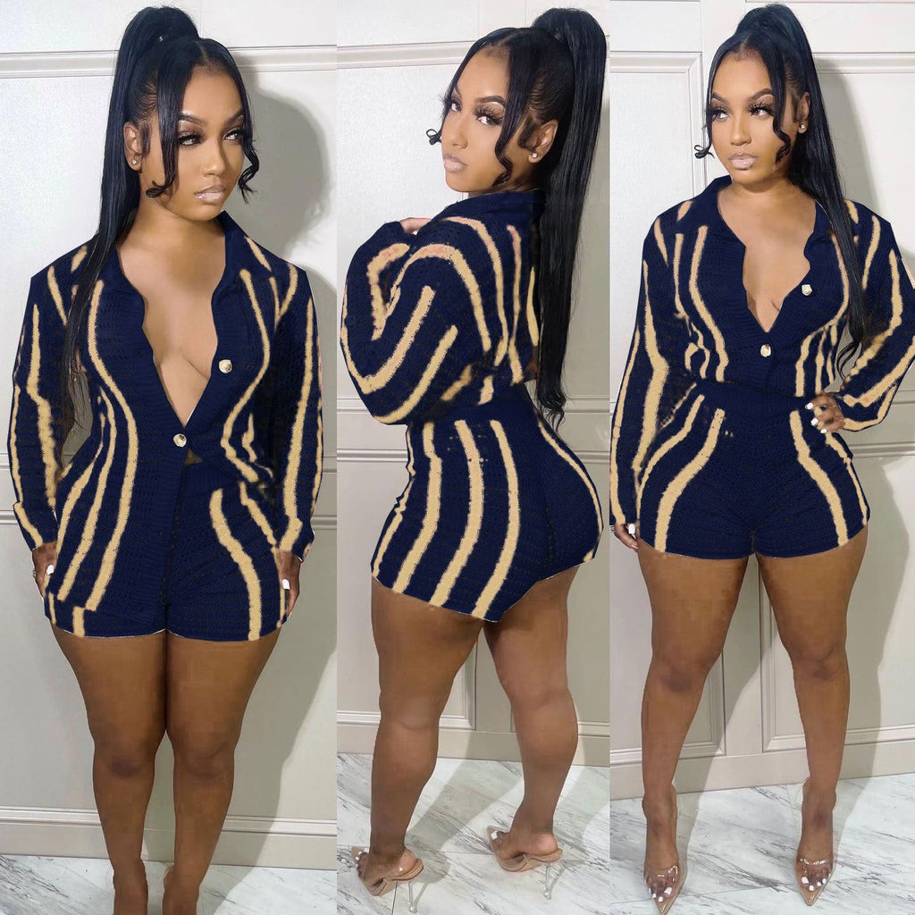 Slouchy High Lapel Button Stripe Two-piece Suits