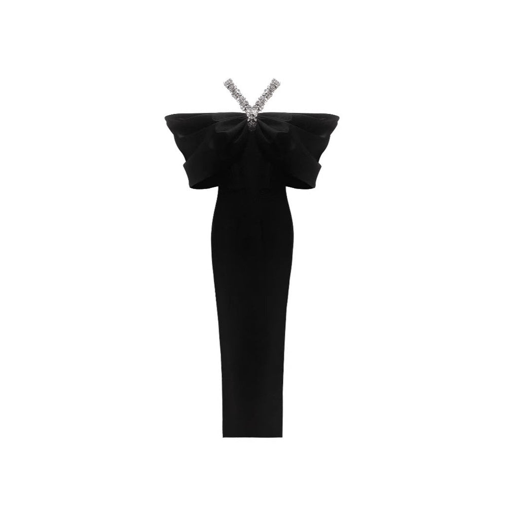 Women's French Style Black Halter Dress Noble Elegant Dresses