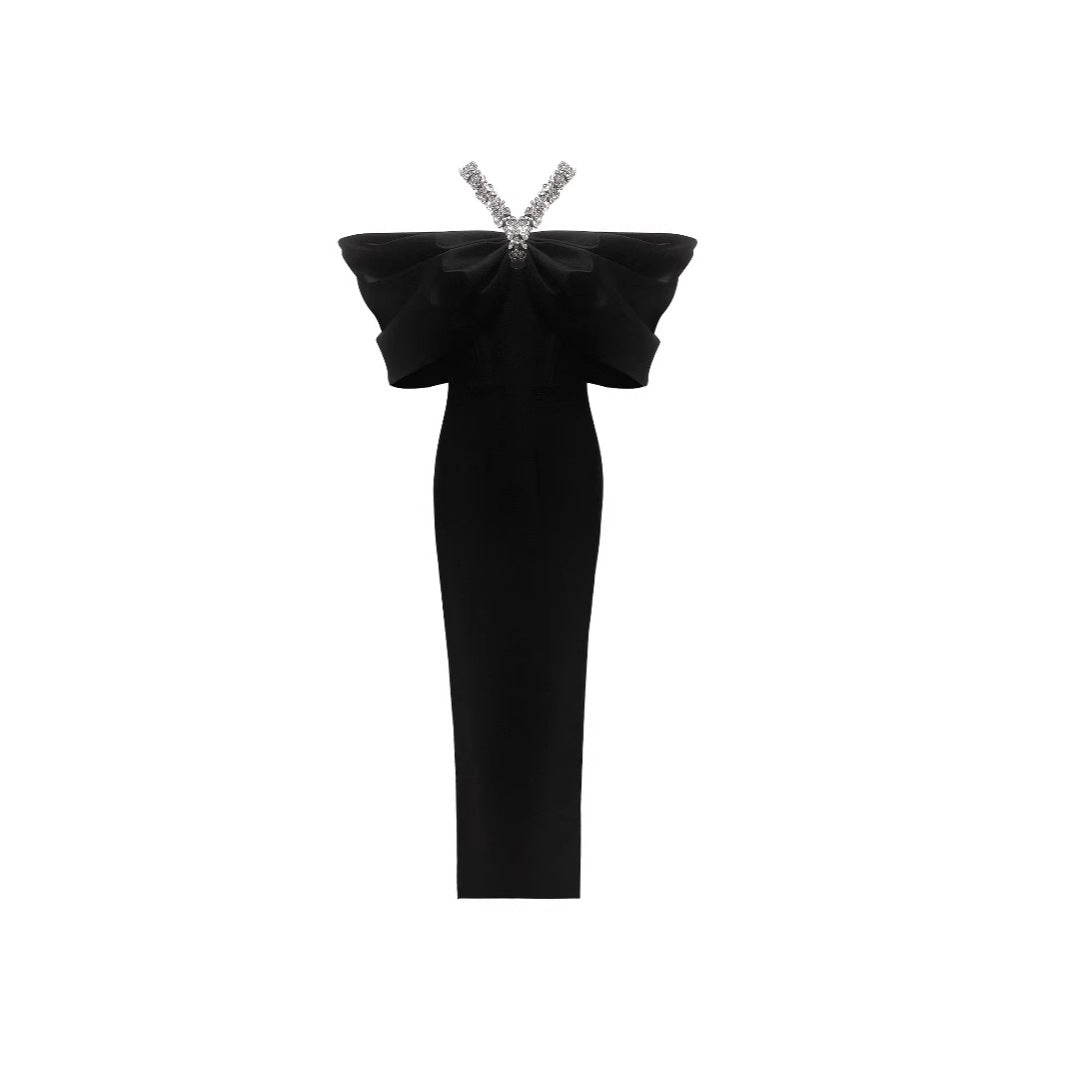 Women's French Style Black Halter Dress Noble Elegant Dresses