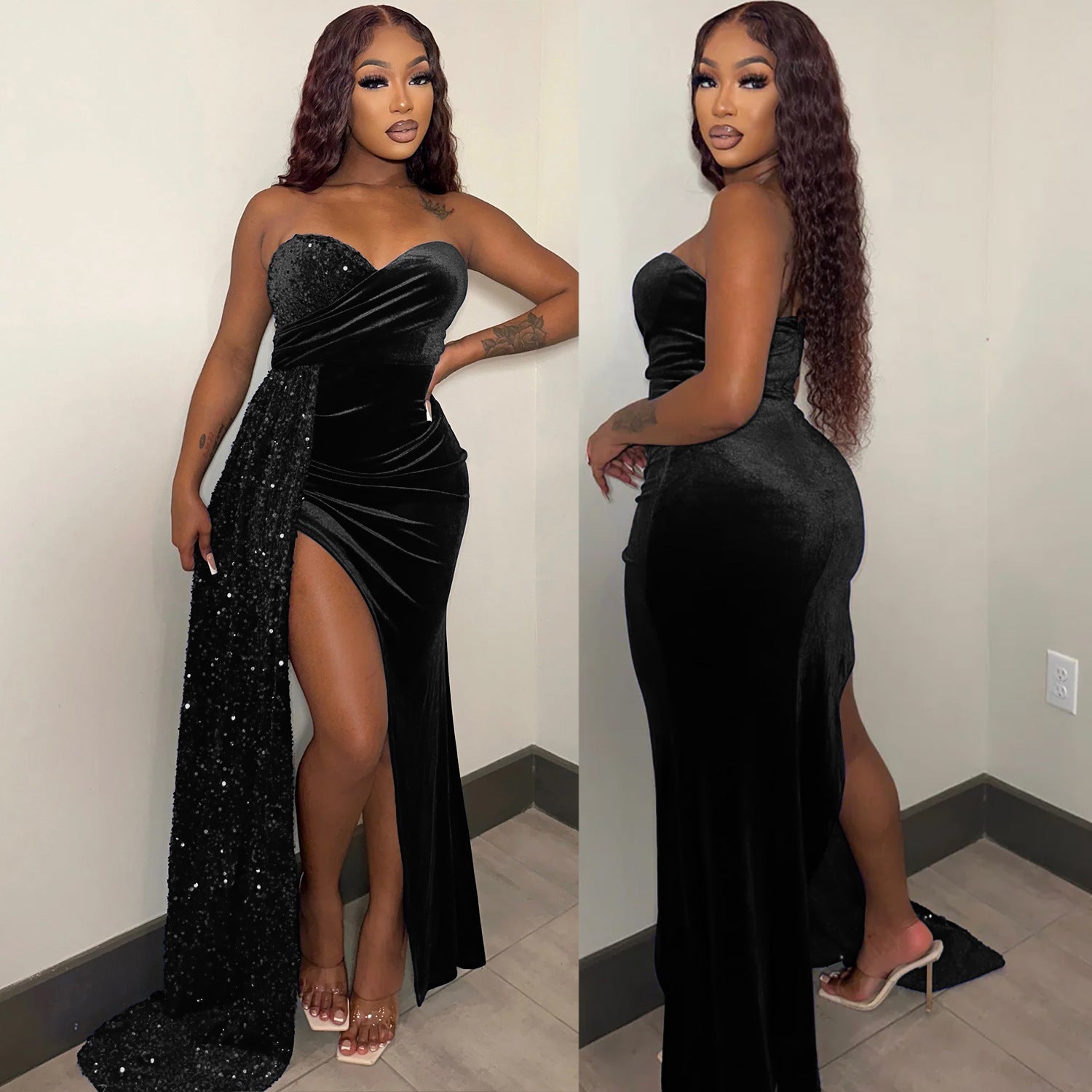 Women's Sexy Nightclub Party Sequin Swing Stitching Dresses