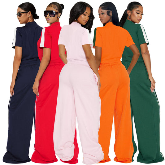Women's Strap Wrap Breasted Loose Pockets Wide Leg Suits
