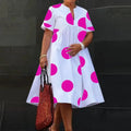 Women's Collar Pleated Sleeve White Background Loose Dresses