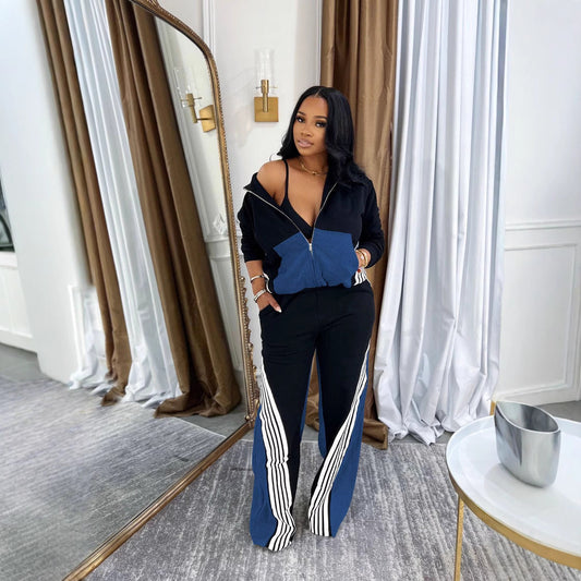 Women's Polyester Denim Stitching Sport Two-piece Pocket Suits