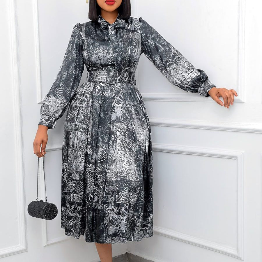 Long Sleeve High Waist Print Banquet Dresses
