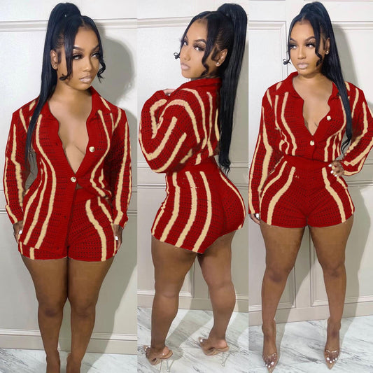 Slouchy High Lapel Button Stripe Two-piece Suits