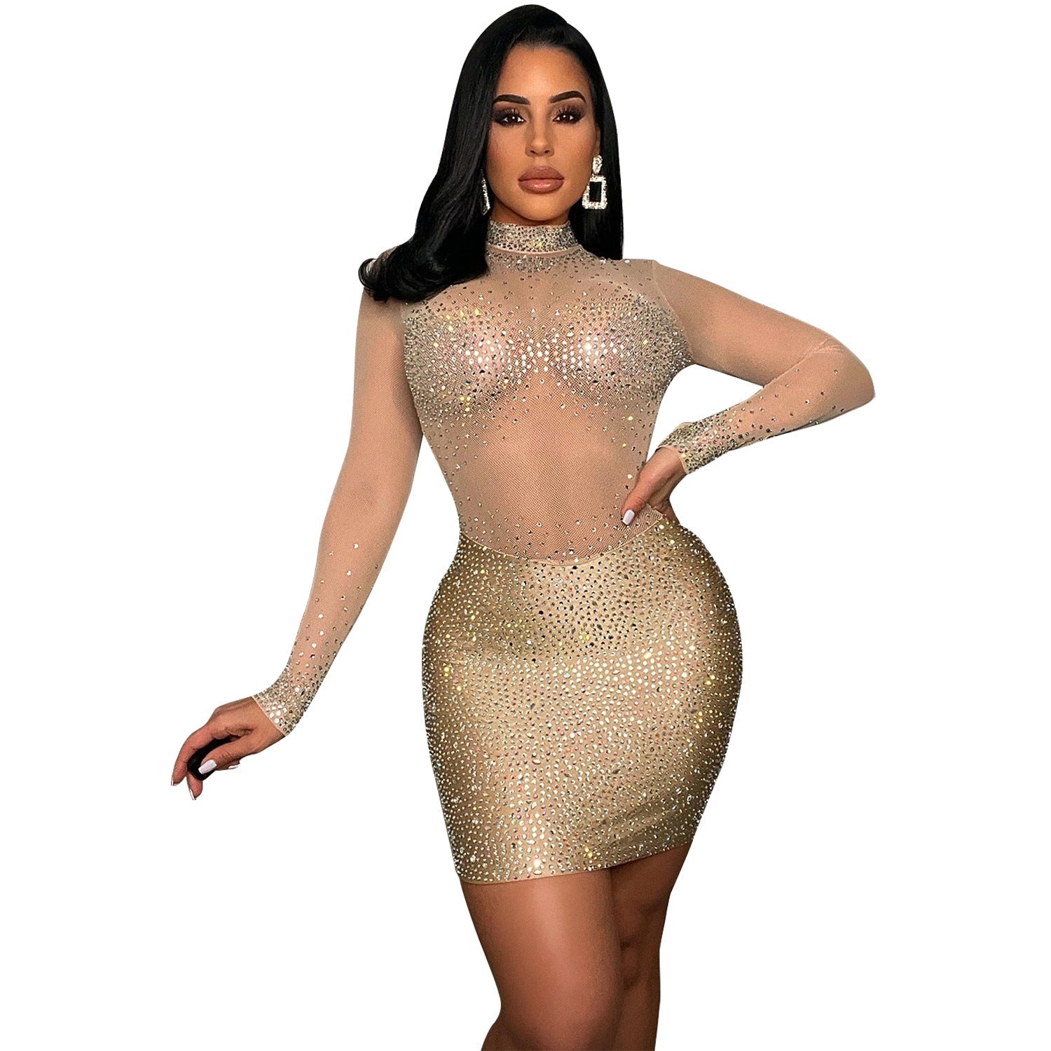 Women's Autumn Fashion Sexy Mesh Long Sleeve Dresses