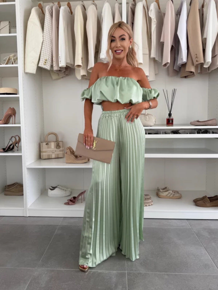 Summer Solid Color Graceful Tube Pleated Suits