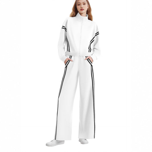 Wear Zipper Sports Contrast Color Striped Suits