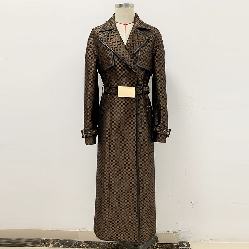 Fashion Belt Jacquard Maze Pattern Extended Coats