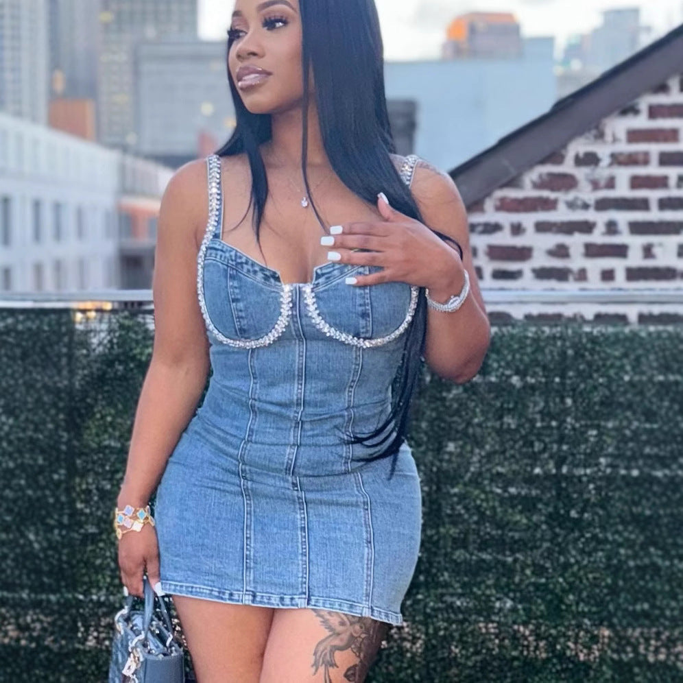 Women's Denim Braces Summer Fashion Sexy Light Dresses