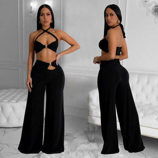 Women's Fashion Wear Solid Color Sexy Tube Trousers Suits