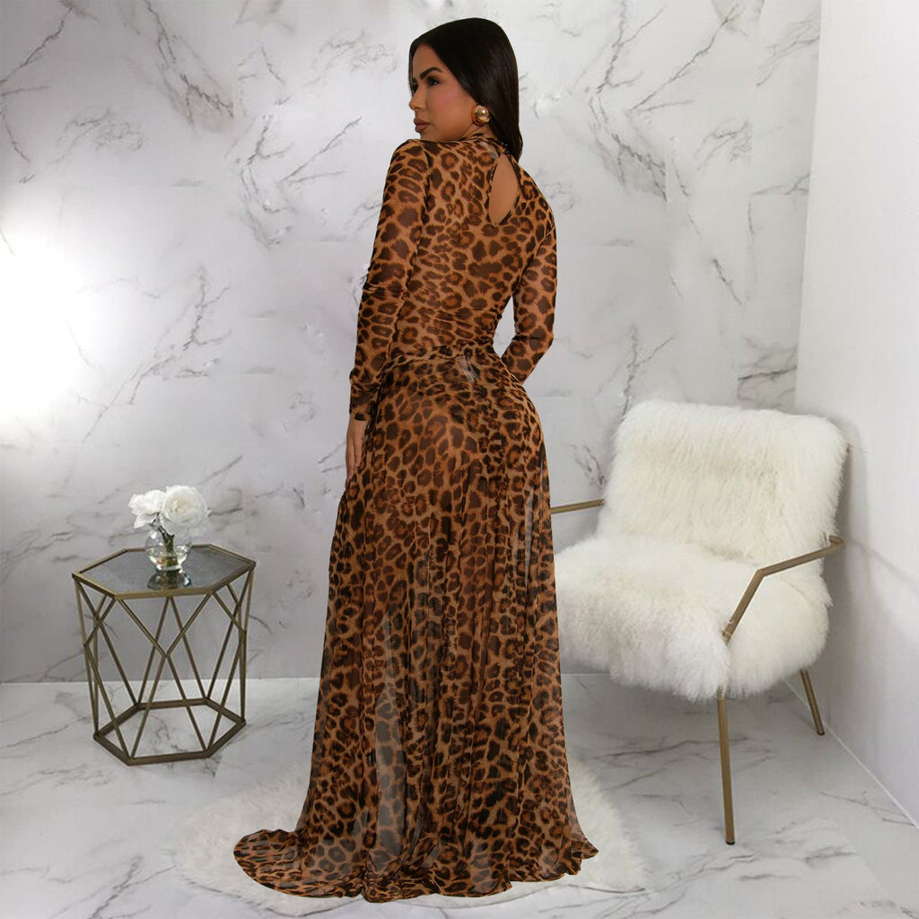 Women's Sexy Leopard Print Nightclub High Slit Suits