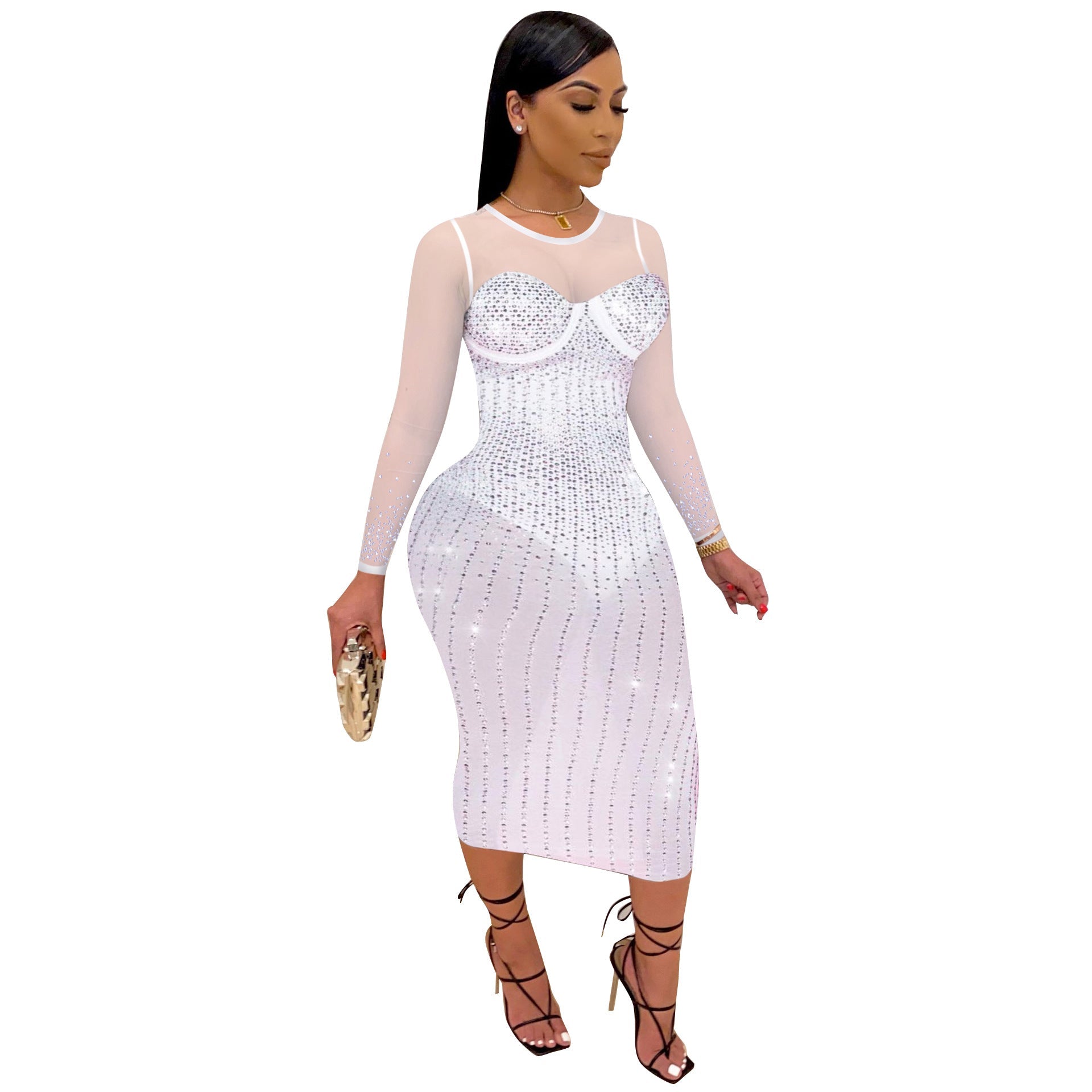 Diamond Long Sleeve Dress Nightclub Uniforms Suits