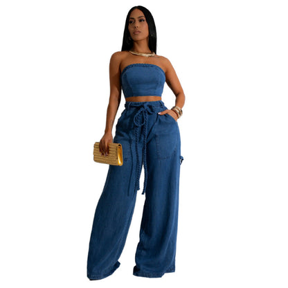 Women's Casual Cool Denim Tube Braid Rope Suits
