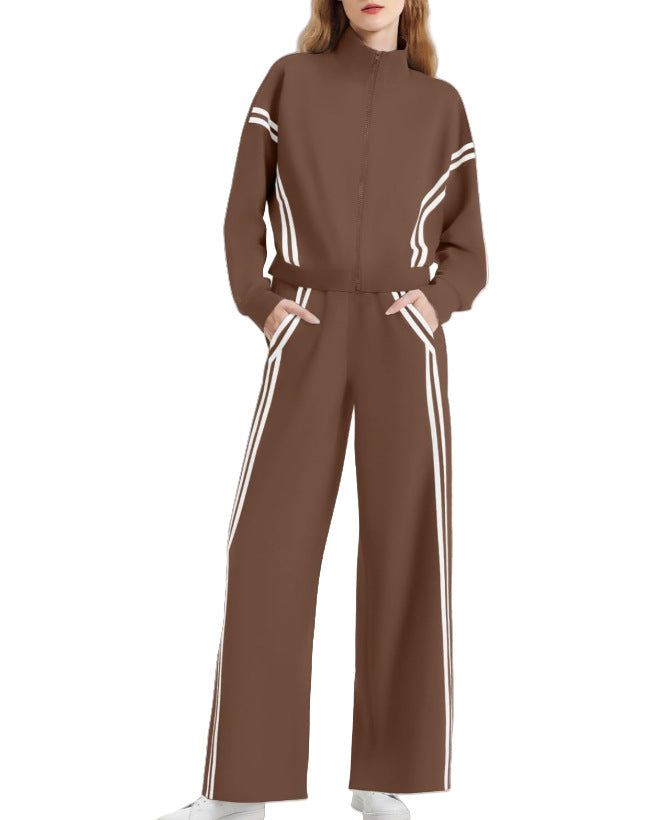 Wear Zipper Sports Contrast Color Striped Suits