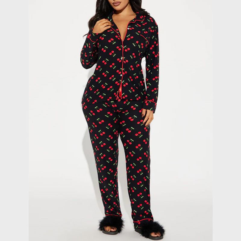 Women's Spring Casual Printed Home Long-sleeved Trousers Single Suits