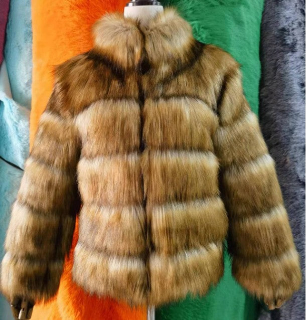 Women's Imitation Fur Fox Horizontal Stitching Artificial Coats