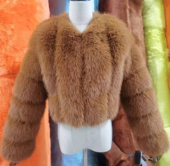 Women's Fox Fur Thickened Long Sleeve Imitation Coats