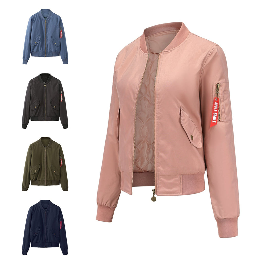 Women's Bomber Baseball Flight Long Sleeve Cotton Jackets
