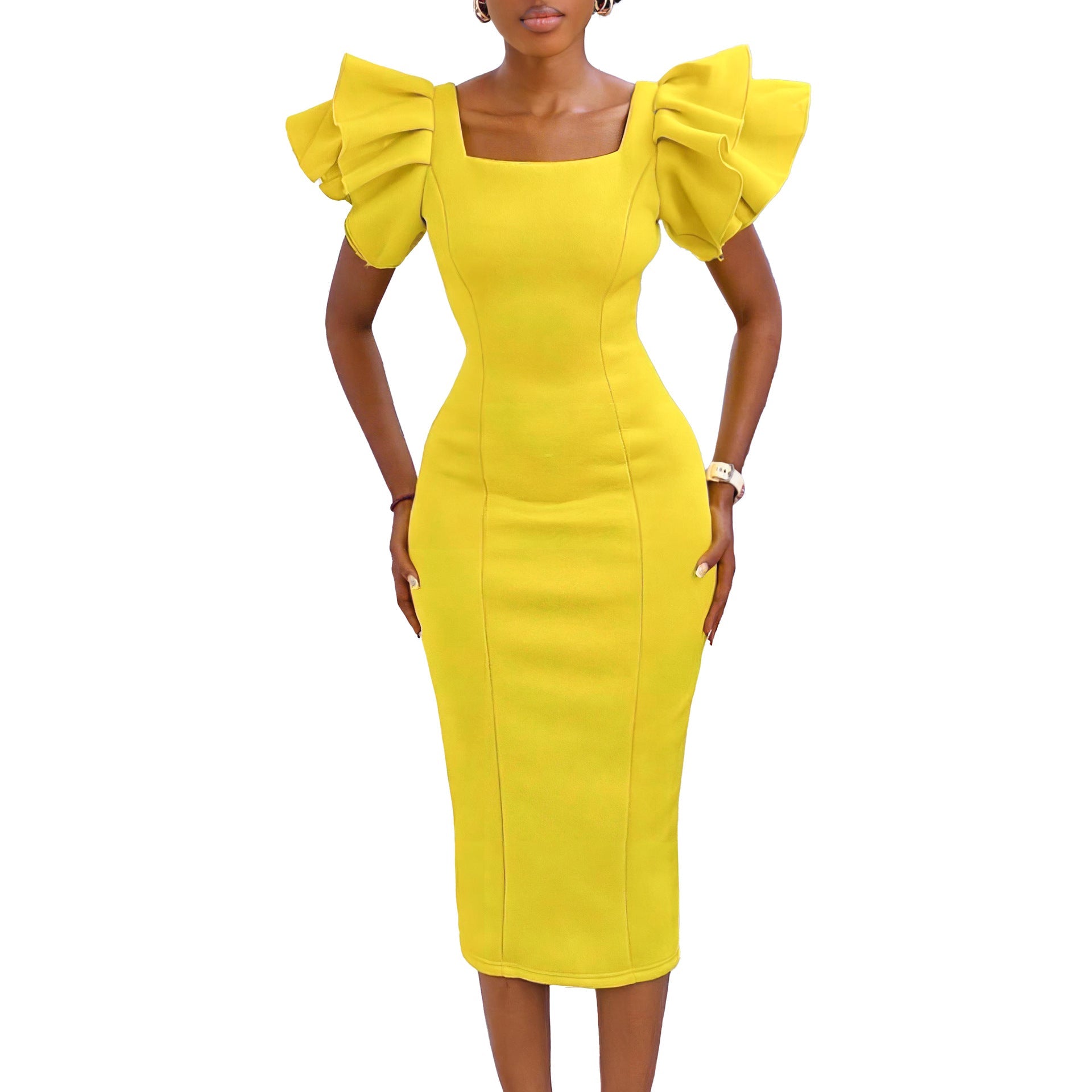 Women's Temperament Commute Square Collar Ruffle Sleeve Dresses