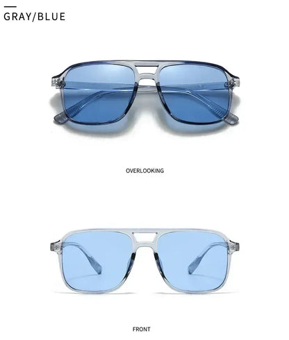 SO&EI Fashion Double Bridges Square Rivets Women Sunglasses Retro Men Gradient Shades UV400 Sun Glasses