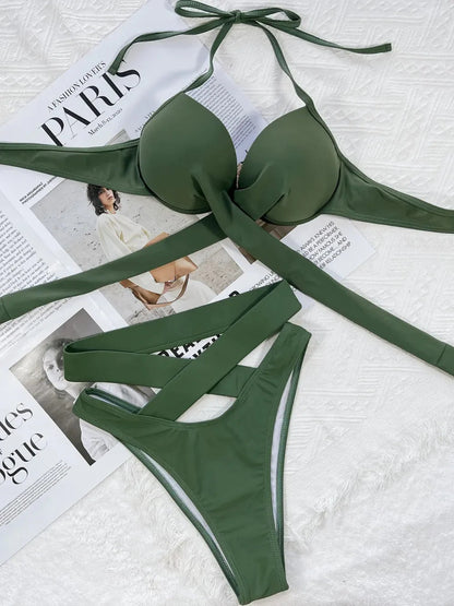 Fashion Crisscross Halter Neck Bikini Set