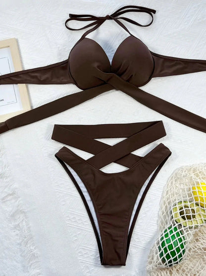 Fashion Crisscross Halter Neck Bikini Set