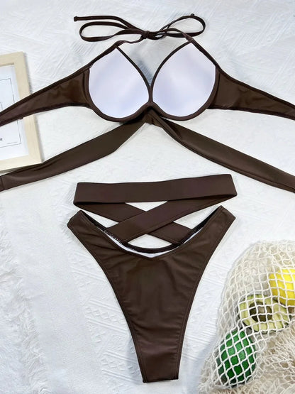 Fashion Crisscross Halter Neck Bikini Set