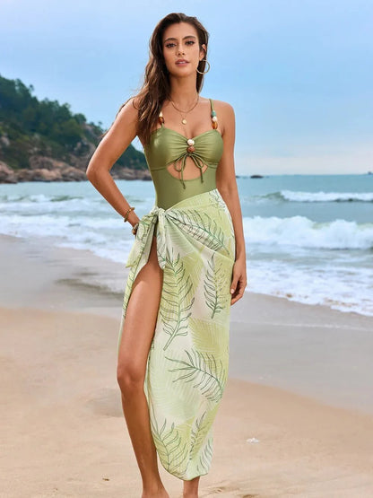 Cutout Sweetheart One-Piece Cover-Up Swim Set