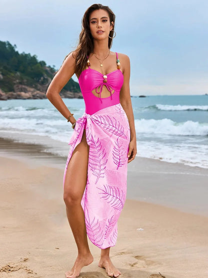 Cutout Sweetheart One-Piece Cover-Up Swim Set