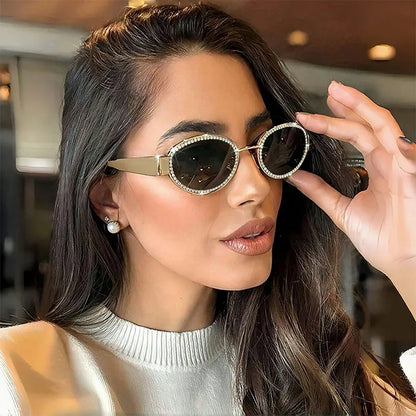 Rhinestones Decor Oval Sunglasses