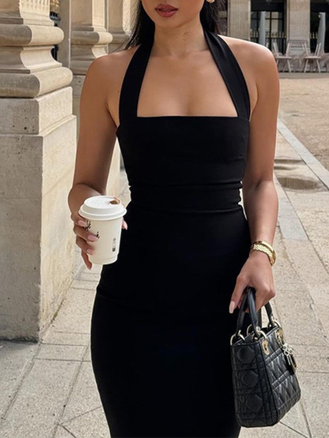 Stylish Halter Neck Bodycon Midi Dress