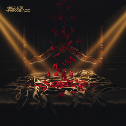 Crimson rose petals raining over black silk for Initio Absolute Aphrodisiac