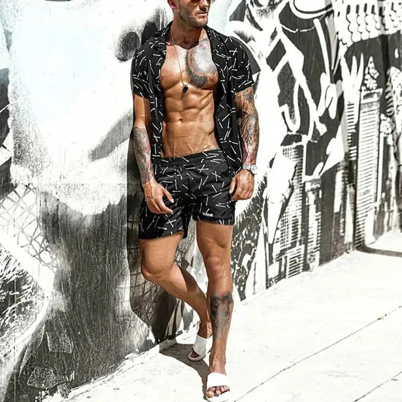 Men's Full Size Button Up Shirt and Shorts Set