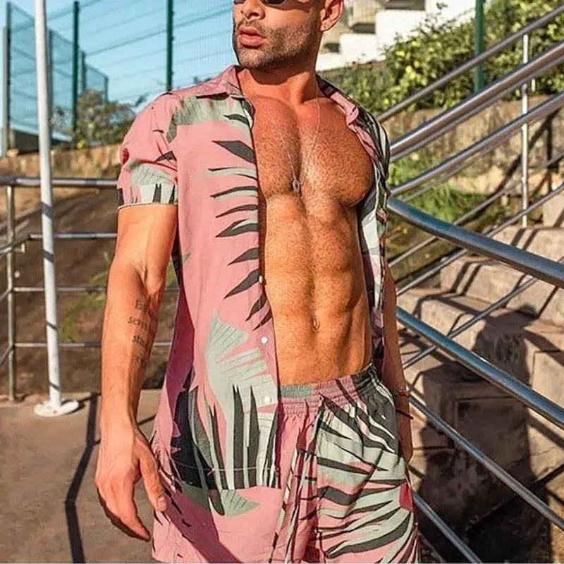 Men's Full Size Button Up Shirt and Shorts Set